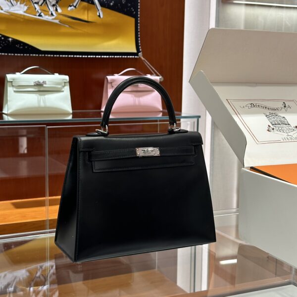 wsxc1779199427242_0-1 Liu Factory Kelly Shiny Box Leather CK89 Black Silver Hardware 25cm Full Handmade