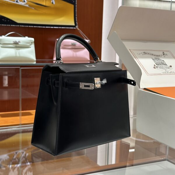 wsxc1779199427242_4 Liu Factory Kelly Shiny Box Leather CK89 Black Silver Hardware 25cm Full Handmade