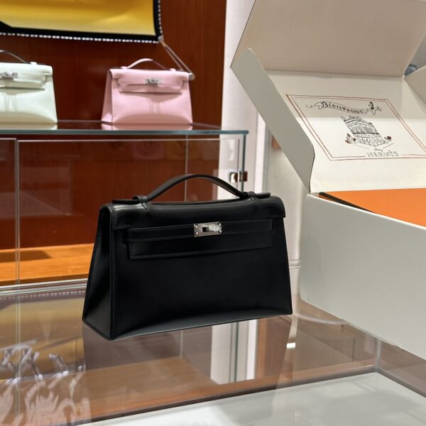 wsxc1779199582715_0-1 Liu Factory Mini Kelly Pochette Shiny Box Leather CK89 Black Silver Hardware 22cm Full Handmade