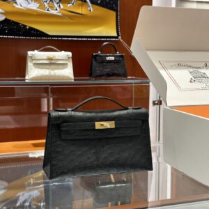 wsxc1779810647086_0 Liu Factory Mini Kelly Pochette Ostrich Leather CK89 Black Silver Hardware 22cm Full Handmade