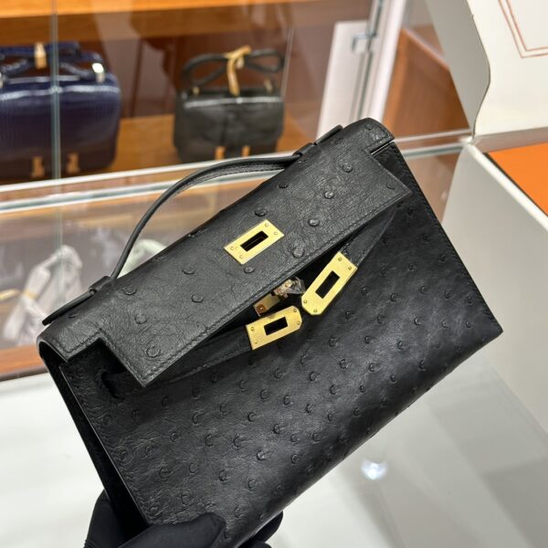 wsxc1779810647086_4 Liu Factory Mini Kelly Pochette Ostrich Leather CK89 Black Silver Hardware 22cm Full Handmade