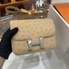 wsxc1781004401346_1 Liu Factory Constance Ostrich Leather Tea Khaki Silver Hardware 18cm Full Handmade
