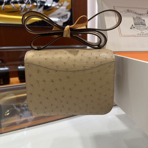 wsxc1781004401346_3 Liu Factory Constance Ostrich Leather Tea Khaki Silver Hardware 18cm Full Handmade
