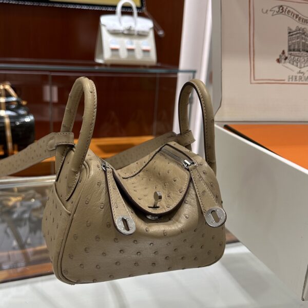 wsxc1781004533499_0-1 Liu Factory Mini Lindy Ostrich Leather Tea Khaki Silver Hardware 19cm Full Handmade