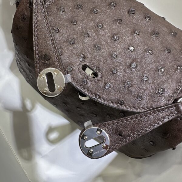 Liu Factory Mini Lindy Ostrich Leather 4A Chocolate Coffee Silver Hardware 19cm Full Handmade
