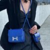 wsxc1782229749207_0 Liu Factory Constance Lizard Leather Gem Blue Silver Hardware 18cm Full Handmade