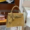 Liu Factory Kelly Shiny Alligator Crocodile Khaki Yellow Light Gold Hardware 25cm Full Handmade