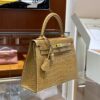 Liu Factory Kelly Shiny Alligator Crocodile Khaki Yellow Light Gold Hardware 25cm Full Handmade
