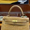 Liu Factory Kelly Shiny Alligator Crocodile Khaki Yellow Light Gold Hardware 25cm Full Handmade