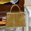 Liu Factory Kelly Shiny Alligator Crocodile Khaki Yellow Light Gold Hardware 25cm Full Handmade