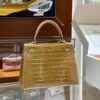 Liu Factory Kelly Shiny Alligator Crocodile Khaki Yellow Light Gold Hardware 25cm Full Handmade