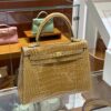 Liu Factory Kelly Shiny Alligator Crocodile Khaki Yellow Light Gold Hardware 25cm Full Handmade