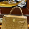 Liu Factory Kelly Shiny Alligator Crocodile Khaki Yellow Light Gold Hardware 25cm Full Handmade