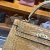 Liu Factory Kelly Shiny Alligator Crocodile Khaki Yellow Light Gold Hardware 25cm Full Handmade