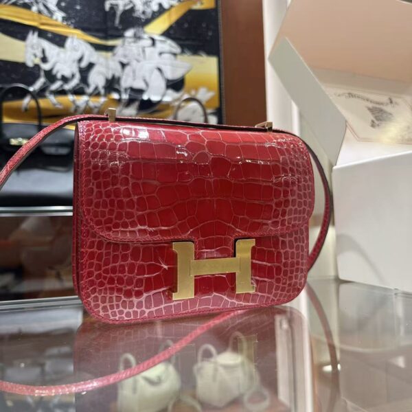 wsxc1782990559252_11 Liu Factory Constance Shiny Alligator Crocodile CK95 Ferrari Red Gold Hardware 18cm Full Handmade