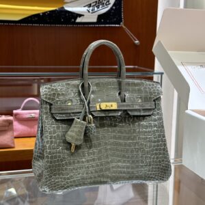 wsxc1782991054011_0 Liu Factory Birkin Shiny Porosus Crocodile CK81 Turtledove Grey Gold Hardware 25cm Full Handmade