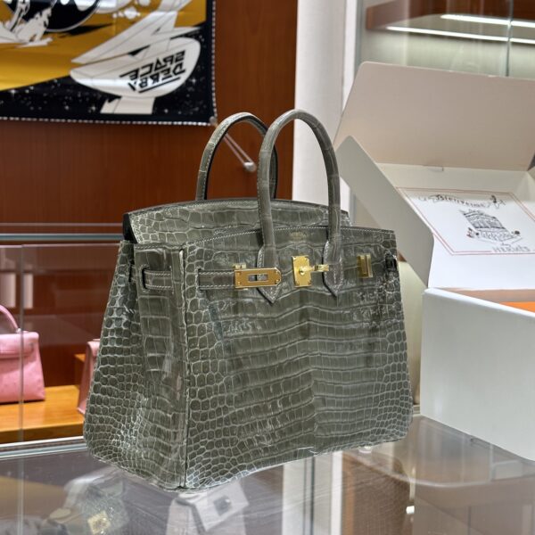 wsxc1782991054011_3 Liu Factory Birkin Shiny Porosus Crocodile CK81 Turtledove Grey Gold Hardware 25cm Full Handmade