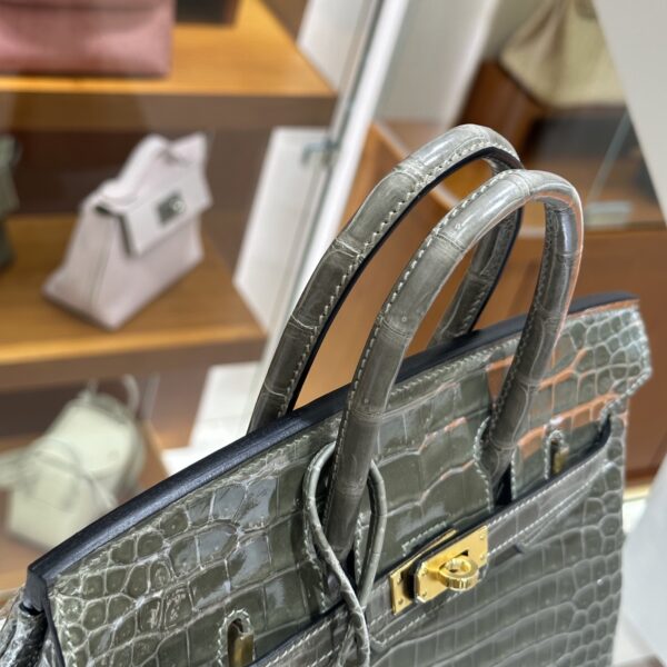 wsxc1782991054011_6 Liu Factory Birkin Shiny Porosus Crocodile CK81 Turtledove Grey Gold Hardware 25cm Full Handmade