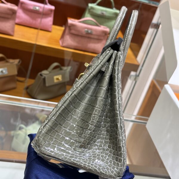 wsxc1782991054011_7 Liu Factory Birkin Shiny Porosus Crocodile CK81 Turtledove Grey Gold Hardware 25cm Full Handmade
