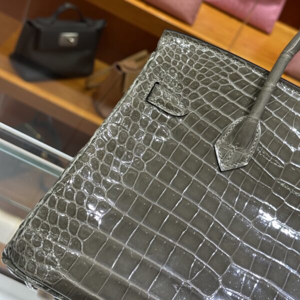 wsxc1782991054015_10 Liu Factory Birkin Shiny Porosus Crocodile CK81 Turtledove Grey Gold Hardware 25cm Full Handmade