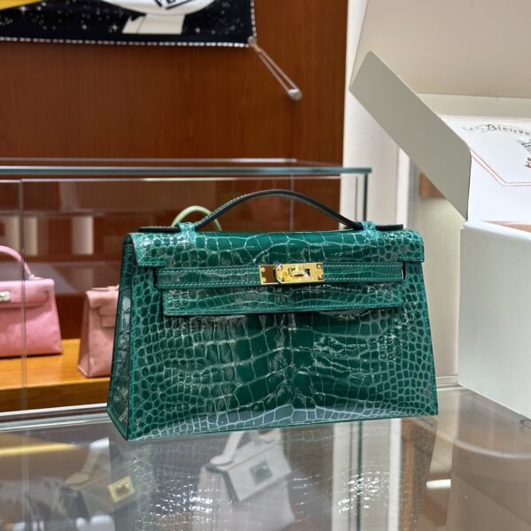 wsxc1782991291363_0 Liu Factory Mini Kelly Pochette Shiny Alligator Crocodile Gem Green Gold Hardware 22cm Full Handmade