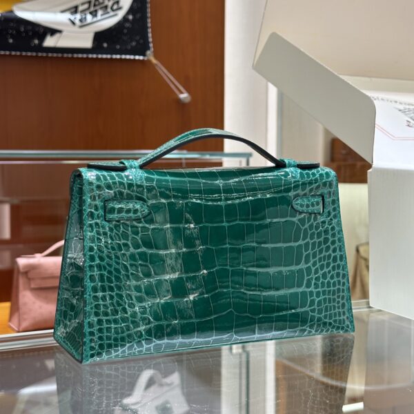wsxc1782991291363_1 Liu Factory Mini Kelly Pochette Shiny Alligator Crocodile Gem Green Gold Hardware 22cm Full Handmade