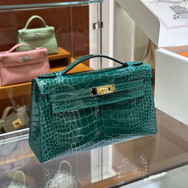 wsxc1782991291363_10 Liu Factory Mini Kelly Pochette Shiny Alligator Crocodile Gem Green Gold Hardware 22cm Full Handmade
