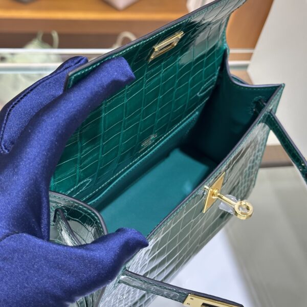 wsxc1782991291363_11 Liu Factory Mini Kelly Pochette Shiny Alligator Crocodile Gem Green Gold Hardware 22cm Full Handmade
