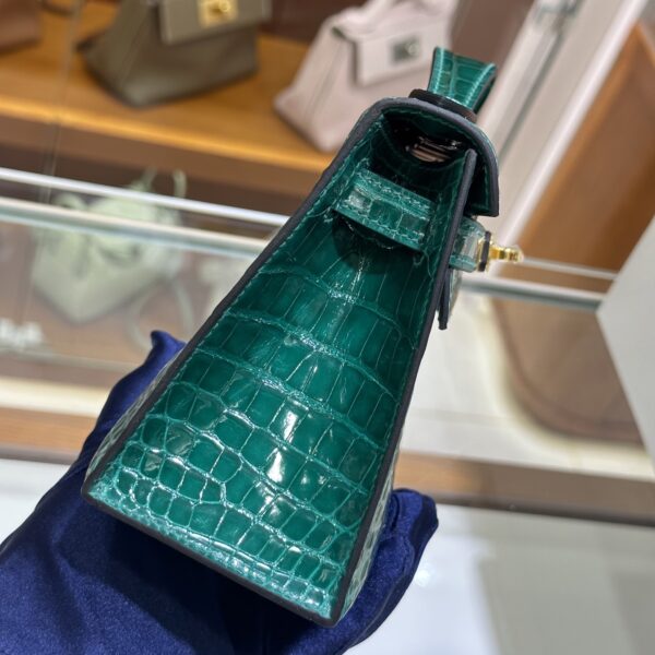 wsxc1782991291363_2 Liu Factory Mini Kelly Pochette Shiny Alligator Crocodile Gem Green Gold Hardware 22cm Full Handmade