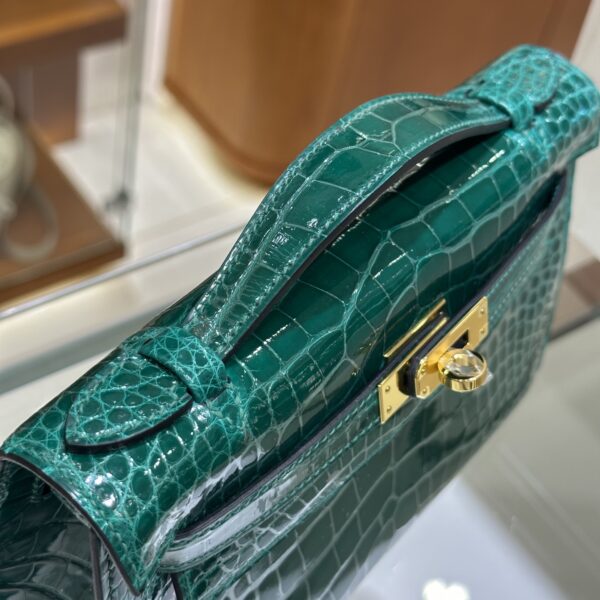 wsxc1782991291363_4 Liu Factory Mini Kelly Pochette Shiny Alligator Crocodile Gem Green Gold Hardware 22cm Full Handmade