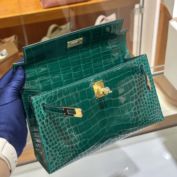 wsxc1782991291363_6 Liu Factory Mini Kelly Pochette Shiny Alligator Crocodile Gem Green Gold Hardware 22cm Full Handmade