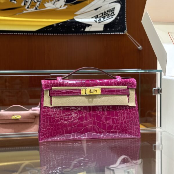 wsxc1782991313031_0-1 Liu Factory Mini Kelly Pochette Shiny Alligator Crocodile Rose Purple Pink Gold Hardware 22cm Full Handmade