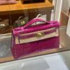 wsxc1782991313031_3 Liu Factory Mini Kelly Pochette Shiny Alligator Crocodile Rose Purple Pink Gold Hardware 22cm Full Handmade