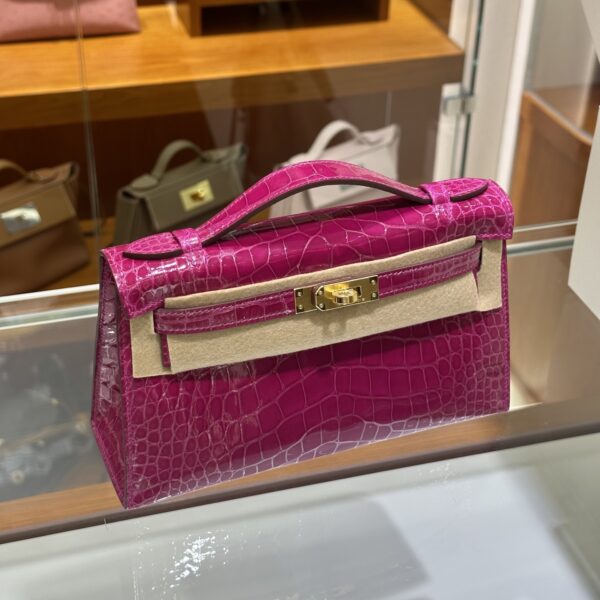 wsxc1782991313031_3 Liu Factory Mini Kelly Pochette Shiny Alligator Crocodile Rose Purple Pink Gold Hardware 22cm Full Handmade