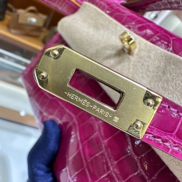 wsxc1782991313031_8 Liu Factory Mini Kelly Pochette Shiny Alligator Crocodile Rose Purple Pink Gold Hardware 22cm Full Handmade