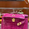 wsxc1782991313031_9 Liu Factory Mini Kelly Pochette Shiny Alligator Crocodile Rose Purple Pink Gold Hardware 22cm Full Handmade