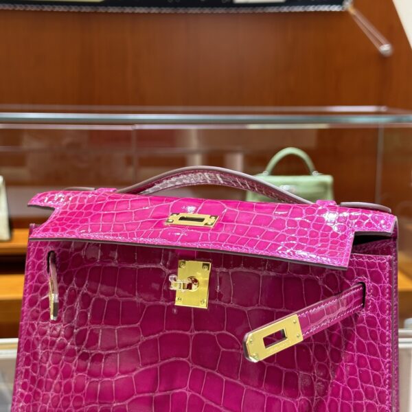wsxc1782991313031_9 Liu Factory Mini Kelly Pochette Shiny Alligator Crocodile Rose Purple Pink Gold Hardware 22cm Full Handmade