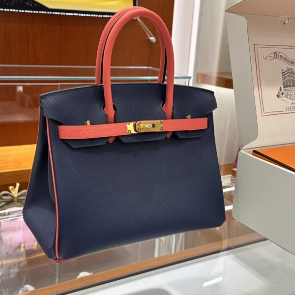 wsxc1784649183312_0 Liu Factory Factory Birkin Epsom Leather Gem Blue & Red Gold Hardware 30cm Full Handmade