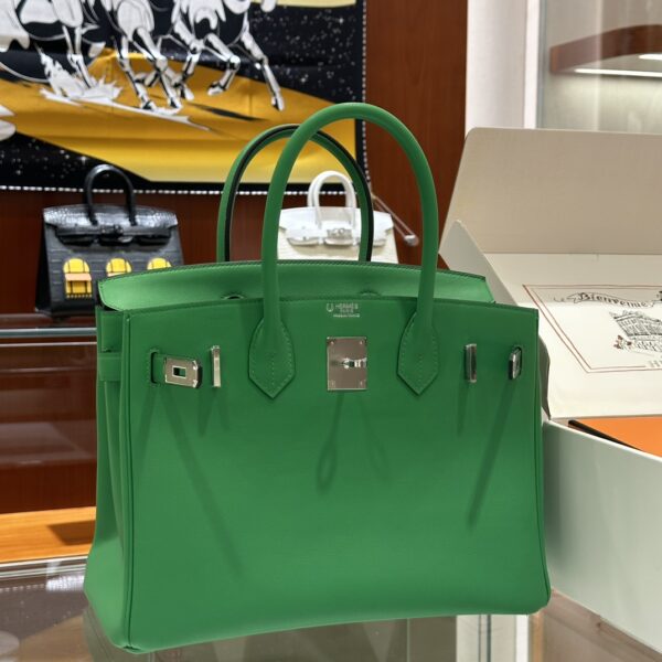 wsxc1784907051423_2 Liu Factory Factory Birkin Swift Leather Bamboo Green Silver Hardware 30cm Full Handmade